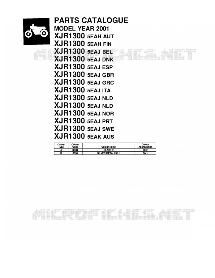 * CATALOG PREFACE * Yamaha MOTO 1300 2001 XJR  XJR1300