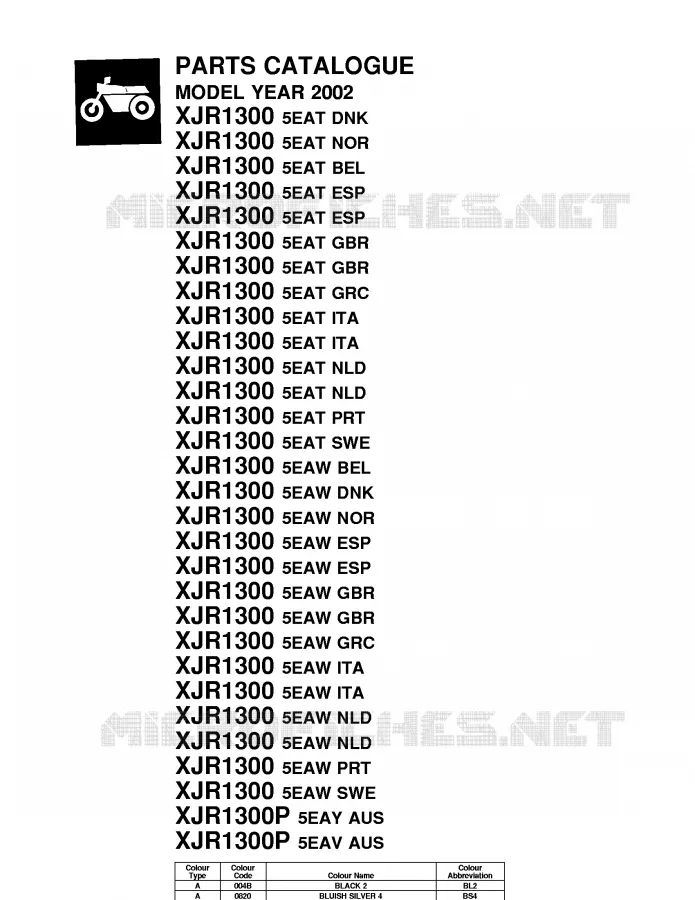 * CATALOG PREFACE * Yamaha MOTO 1300 2002 XJR  XJR1300