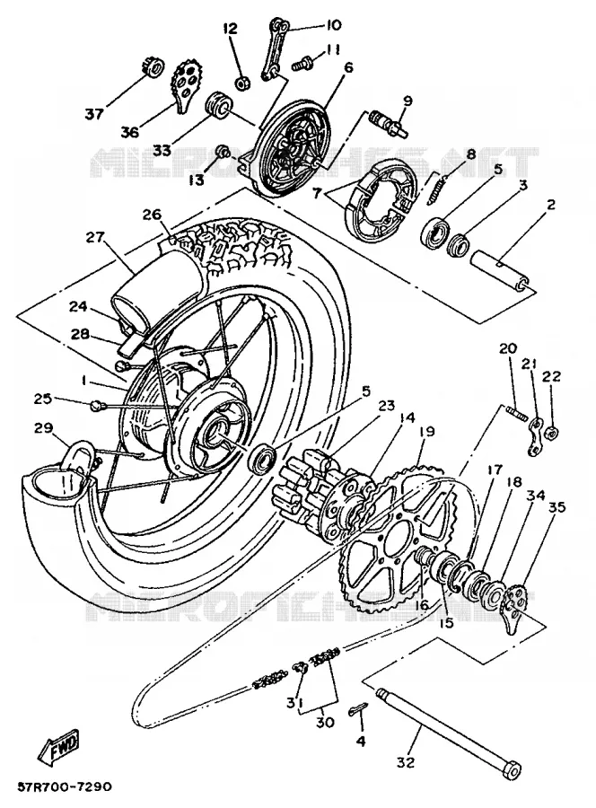 ACHTERWIEL Yamaha MOTO 350 1987 XT  XT350
