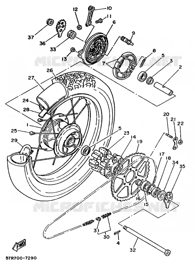 ACHTERWIEL Yamaha MOTO 350 1989 XT  XT350