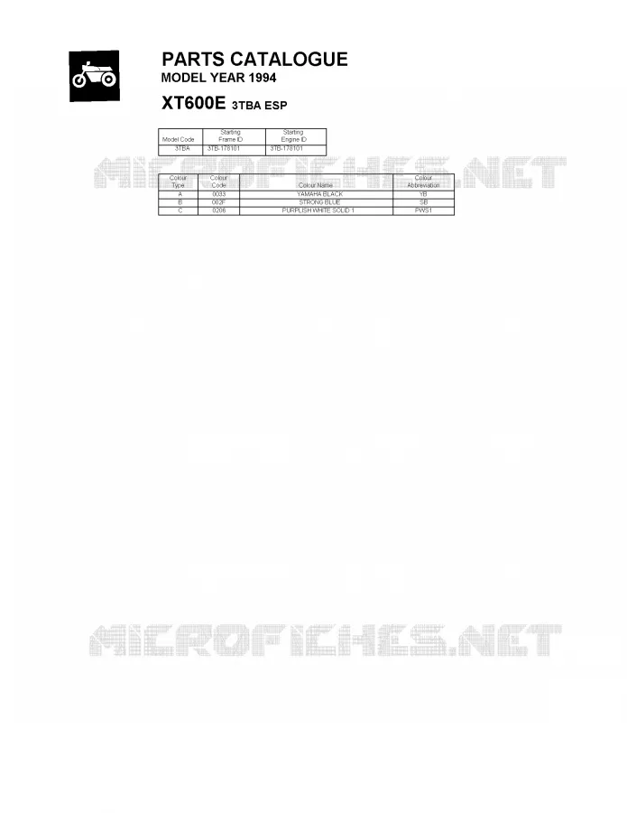 * CATALOG PREFACE * Yamaha MOTO 600 1994 XTE  XT600E