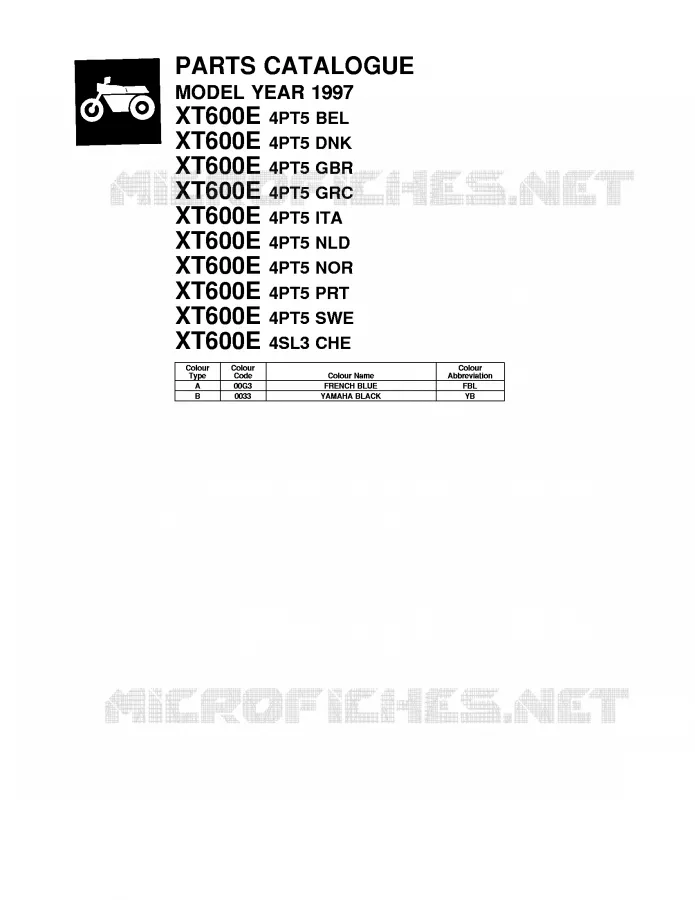 * CATALOG PREFACE * Yamaha MOTO 600 1997 XTE  XT600E