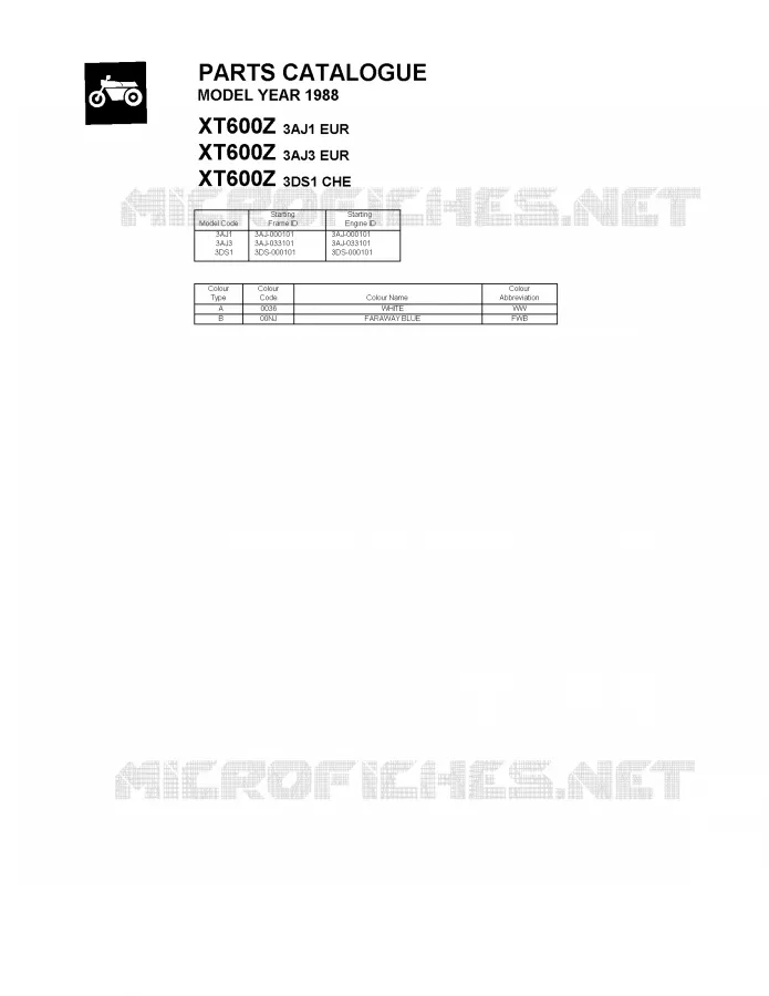 * CATALOG PREFACE * Yamaha MOTO 600 1988 XTZ  XT600Z