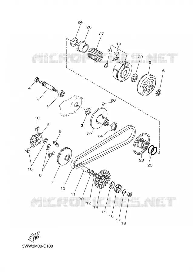 STARTMOTOR KOPPELINGS Yamaha SCOOTER 50 2005 NEXT GENERATION  CW50RS