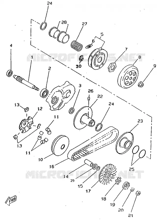 STARTMOTOR KOPPELINGS Yamaha SCOOTER 50 1997 BOOSTER  CW50RSX