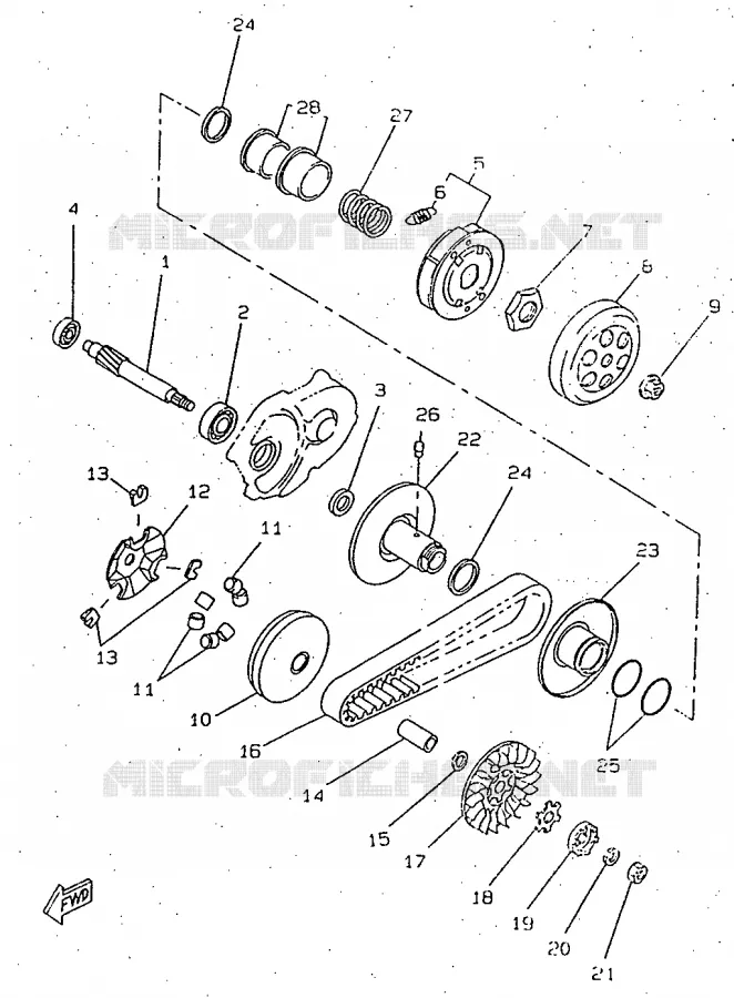 STARTMOTOR KOPPELINGS Yamaha SCOOTER 50 1997 BOOSTER  CW50RSX