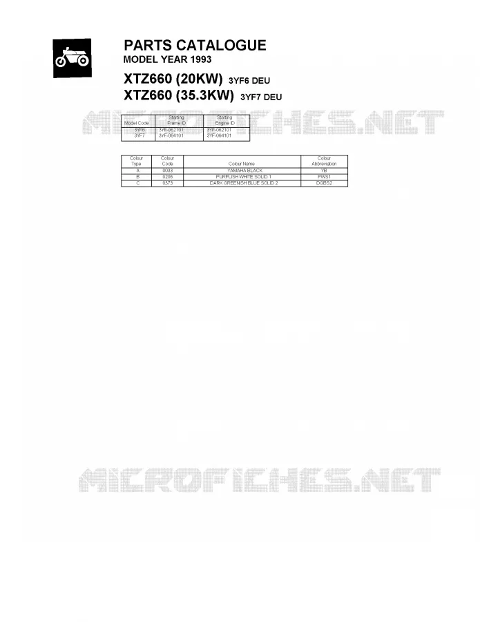 * CATALOG PREFACE * Yamaha MOTO 660 1993 TENERE  XTZ660 (20KW)