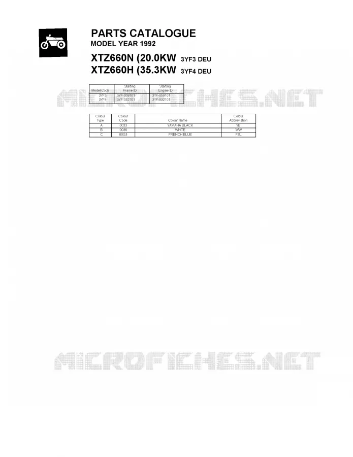 * CATALOG PREFACE * Yamaha MOTO 660 1992 TENERE  XTZ660H (35.3KW