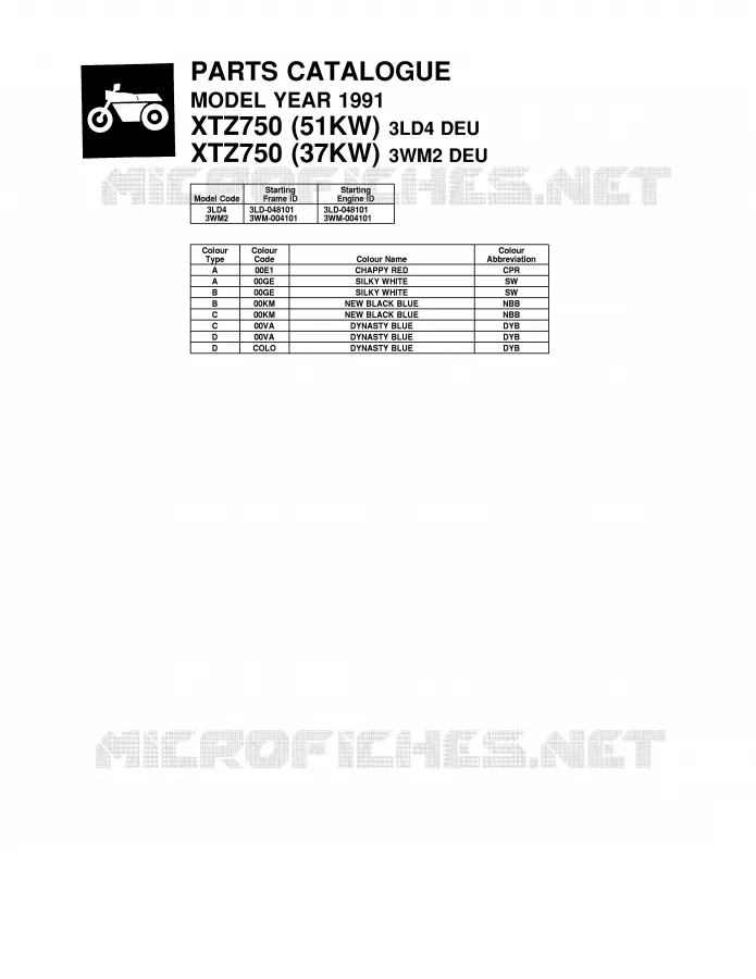 * CATALOG PREFACE * Yamaha MOTO 750 1991 SUPERTENERE  XTZ750