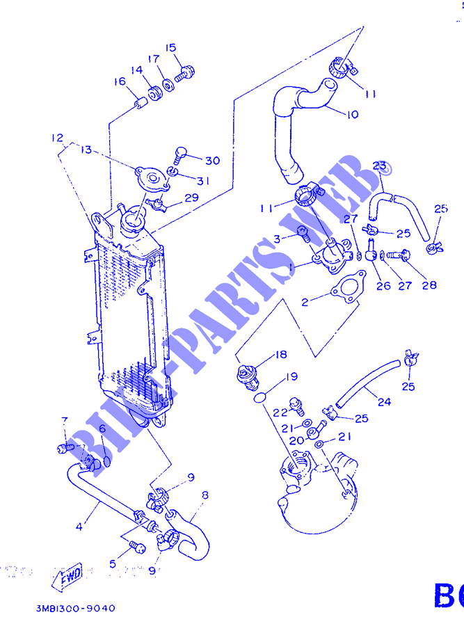 RADIATEUR / SLANG voor Yamaha DT125R 1989