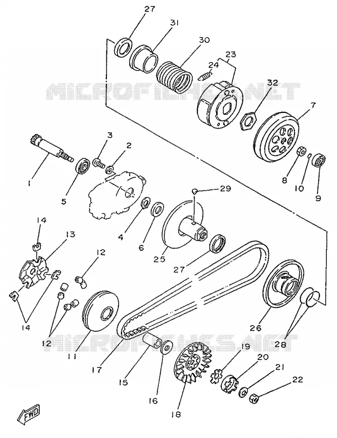 STARTMOTOR KOPPELINGS Yamaha SCOOTER 50 1996 YA  YA50R