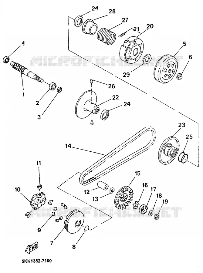 STARTMOTOR KOPPELINGS Yamaha SCOOTER 100 1999 YN  YN100