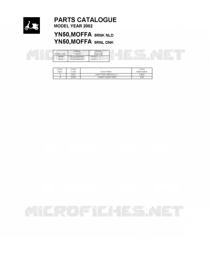 * CATALOG PREFACE * Yamaha SCOOTER 50 2002 YN  YN50,MOFFA
