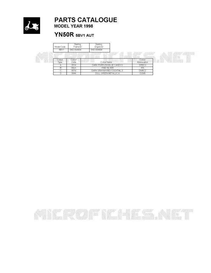 * CATALOG PREFACE * Yamaha SCOOTER 50 1998 NEOS  YN50R