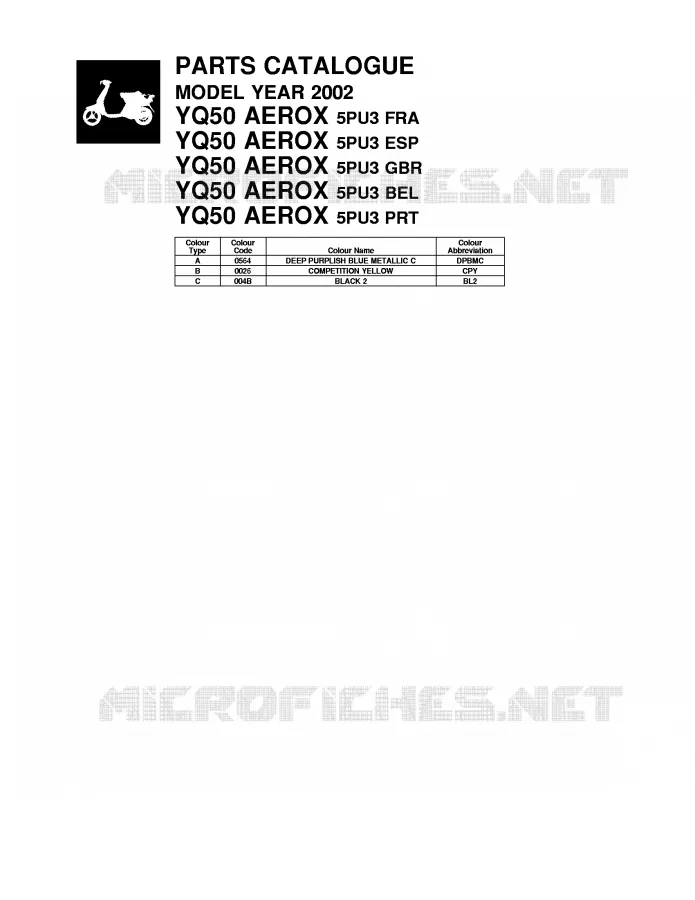 * CATALOG PREFACE * Yamaha SCOOTER 50 2002 AEROX  YQ50