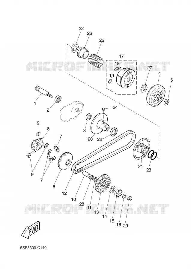 STARTMOTOR KOPPELINGS Yamaha SCOOTER 50 2008 AEROX  YQ50