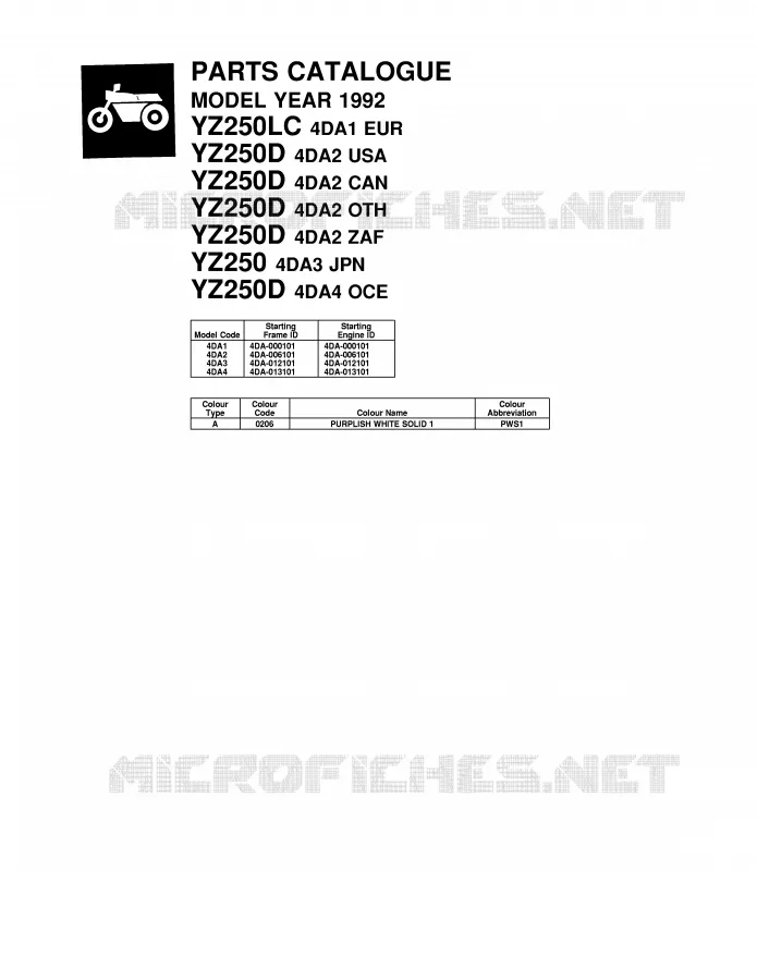* CATALOG PREFACE * Yamaha MOTO 250 1992 YZ  YZ250D