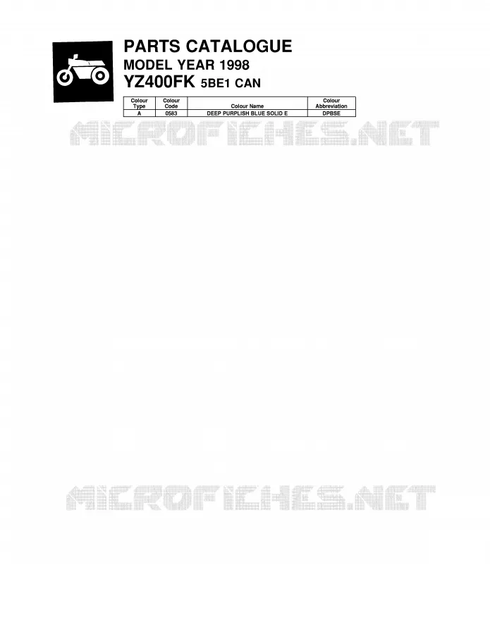 * CATALOG PREFACE * Yamaha MOTO 400 1998 YZF  YZ400FK