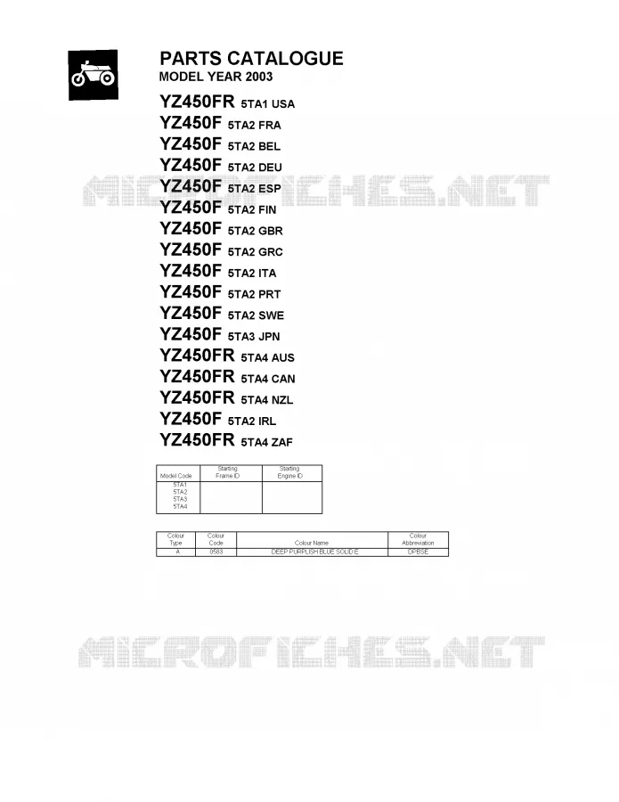 * CATALOG PREFACE * Yamaha MOTO 450 2003 YZF  YZ450F