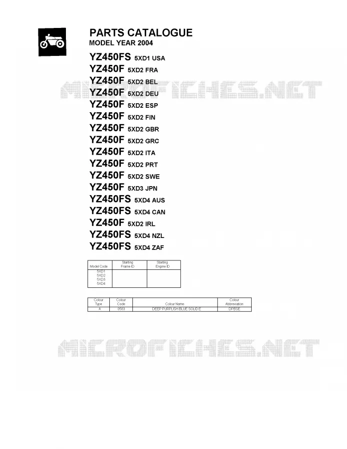 * CATALOG PREFACE * Yamaha MOTO 450 2004 YZF  YZ450FS