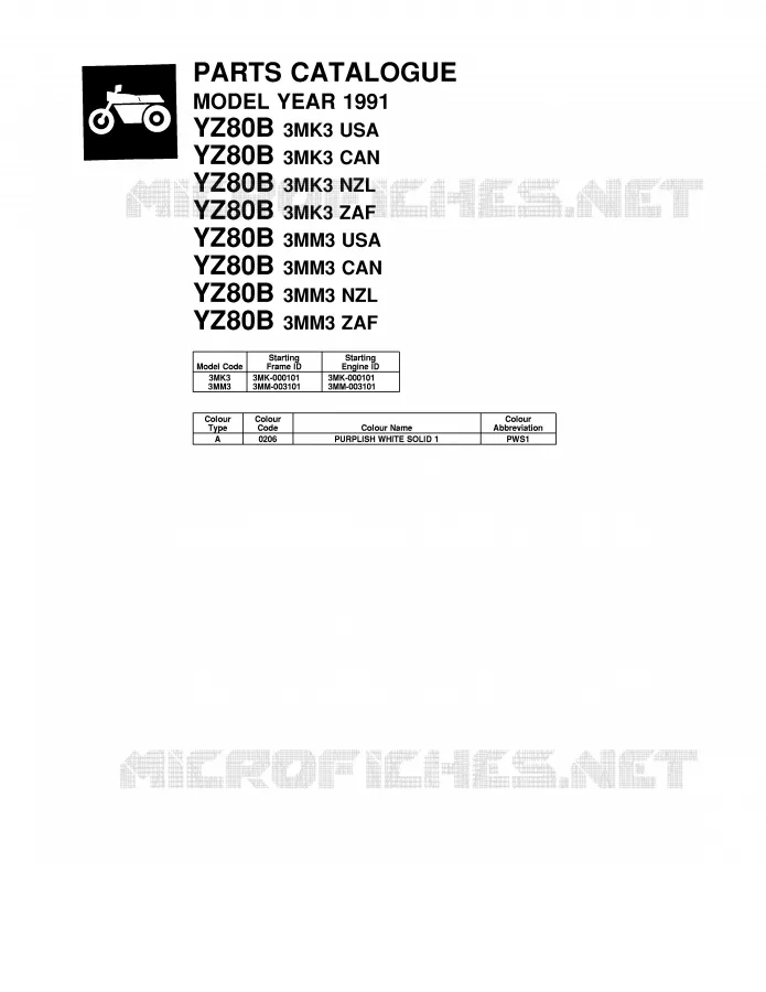 * CATALOG PREFACE * Yamaha MOTO 80 1991 YZ  YZ80B