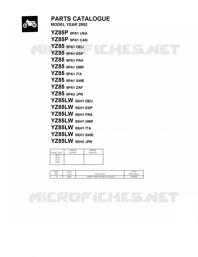 * CATALOG PREFACE * Yamaha MOTO 85 2002 YZ  YZ85P